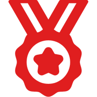 Top-Notch Quality – Red award medal icon with a central star, scalloped circular edge, and ribbon extensions